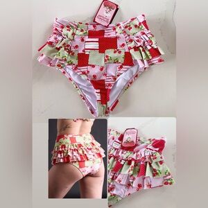 NWT Strawberry Shortcake Patchwork Ruffle Swim Bottoms